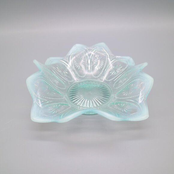 Antique Northwood Spokes and Wheels Pattern Blue Opalescent Glass Bowl c1906 - Picture 2 of 8